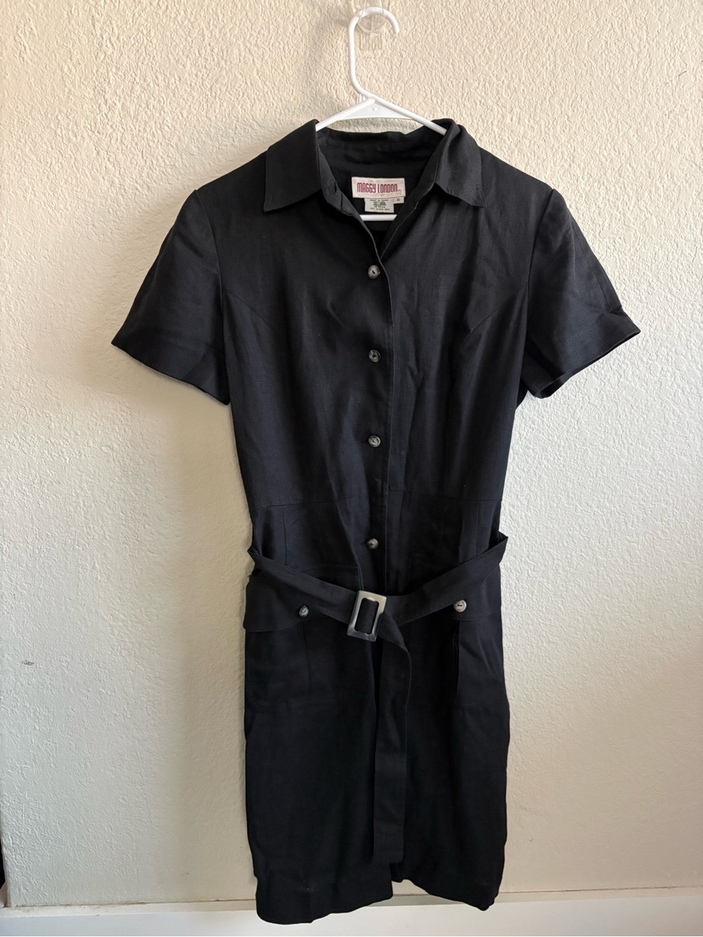 Maggy London Black Short Sleeve Shirt Dress with Belt